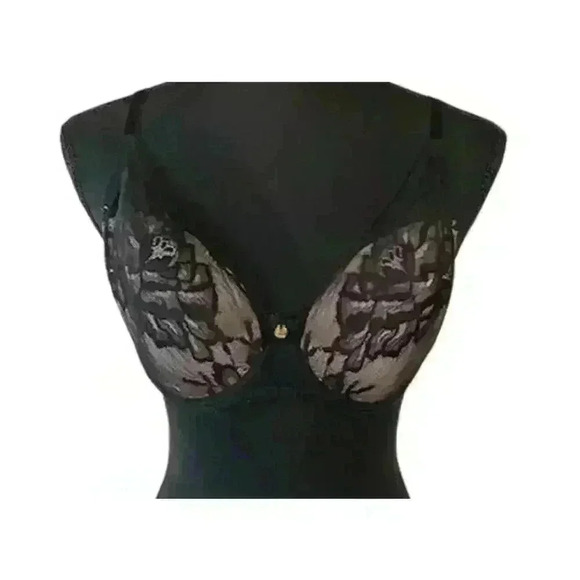Natori Flora Contour Bra Underwire Black Nude Mesh Lace Lightly Lined, Size 34DD - Picture 1 of 4